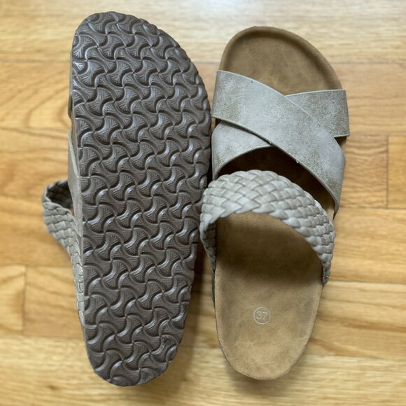 NWOT - Tan Chic Braided Cross Strap Light Slides Platform Sandals - size 37- 6.5 - Picture 8 of 9